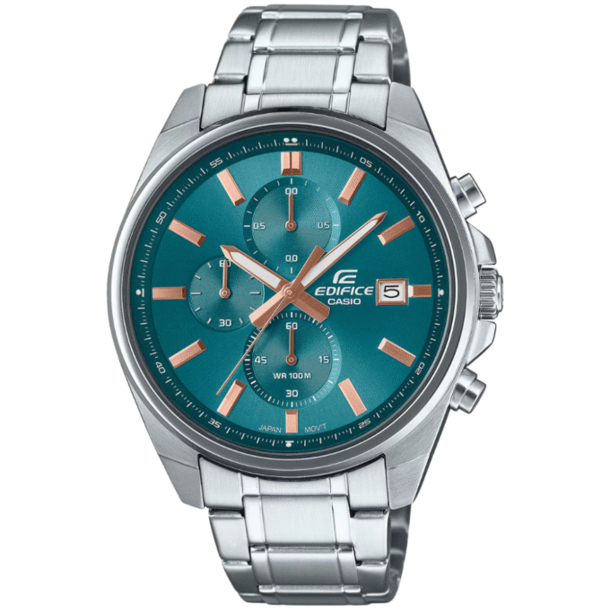 Montre Homme Casio EDIFICE – Chronographe, Acier Inoxydable, Cadran Turquoise, Etanche 100 m, Garantie, Boîte et Papiers, Style Sport - EFV-610DE-2AUDF