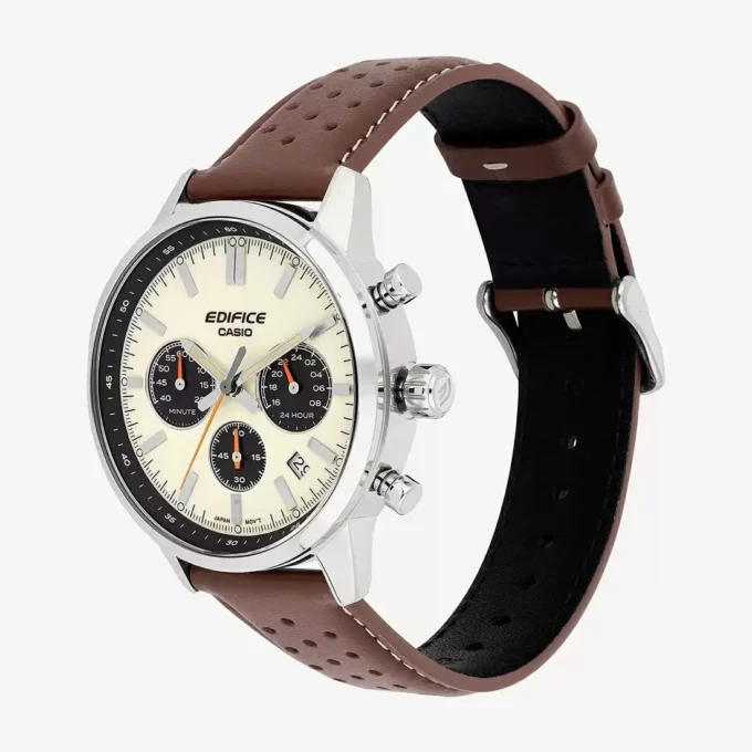 Montre Homme Casio Edifice – Quartz, Cadran Crème, Boîtier 40,5mm, Bracelet Cuir Beige - EFR-575L-7ADF