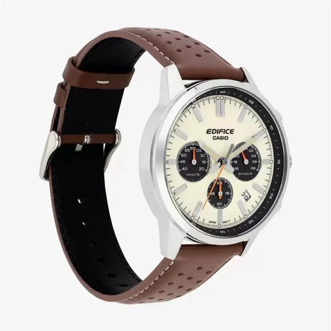 Montre Homme Casio Edifice – Quartz, Cadran Crème, Boîtier 40,5mm, Bracelet Cuir Beige - EFR-575L-7ADF