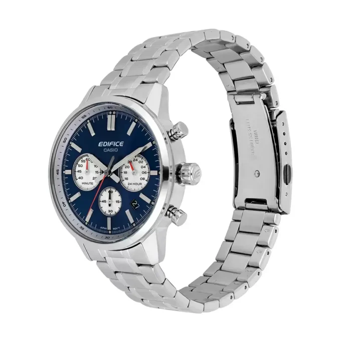 Montre homme Casio – Chronographe, Acier inoxydable, Verre minéral, Étanche 100m, Bracelet acier, Bleu - EFR-575D-2ADF