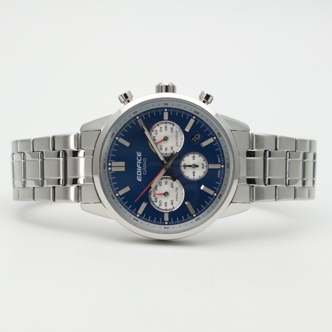 Montre homme Casio – Chronographe, Acier inoxydable, Verre minéral, Étanche 100m, Bracelet acier, Bleu - EFR-575D-2ADF