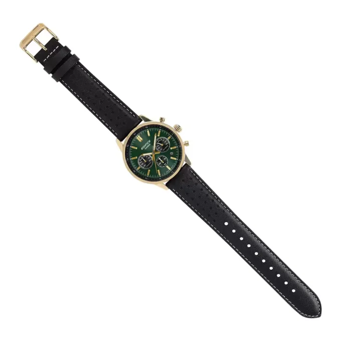Montre homme EFR-575CL-3ADF Casio – Chronomètre, étanche 100m, boîtier acier inoxydable plaqué or, bracelet cuir, verre minéral sphérique – Vert – Référence EFR-575CL-3ADF