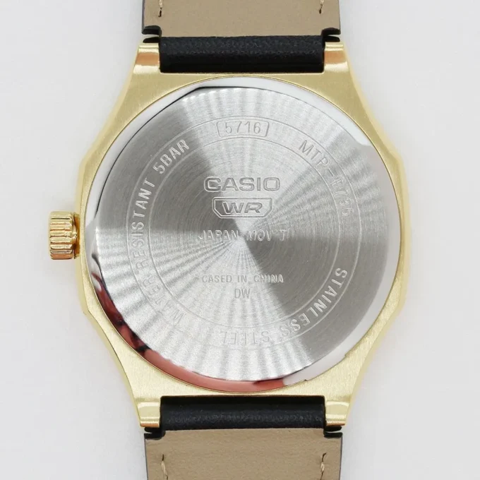 Montre analogique homme - Casio Standard - Quartz, cadran noir, bracelet cuir, étanche, design classique - Matière cuir - Couleur noir - Réf. MTP-E735GL-1AV