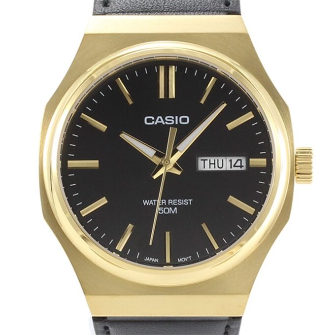 Montre analogique homme - Casio Standard - Quartz, cadran noir, bracelet cuir, étanche, design classique - Matière cuir - Couleur noir - Réf. MTP-E735GL-1AV