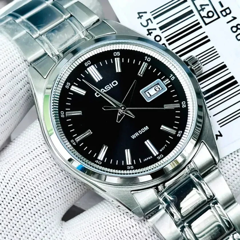 montre classique casio homme Étanche, affichage analogique, mouvement quartz, calendrier acier inoxydable noir mtp b180d 1a1vdf
