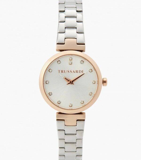 Montre Classique Femme - Trussardi - Quartz, Acier inoxydable, Bracelet métal, Étanche 50 mètres, Ornement zircone cubique - Argent/Or - R2453164505