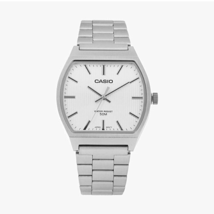 Montre Classique Homme Casio MTP-B140D-7AVDF – Acier Inoxydable, Bracelet Métal, Étanche, Design Élégant – Argenté - Cadran Blanc