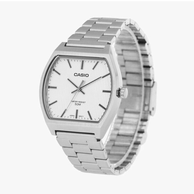Montre Classique Homme Casio MTP-B140D-7AVDF – Acier Inoxydable, Bracelet Métal, Étanche, Design Élégant – Argenté - Cadran Blanc