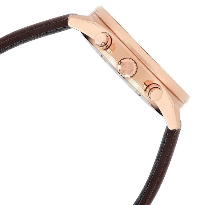 Montre Classique Homme EFV-650CL-5AVUDF - Casio - Chronomètre, Étanchéité 100m, Bracelet cuir véritable, Boîtier acier inoxydable - Plaqué or rose - Ref. EFV-650CL-5AVUDF