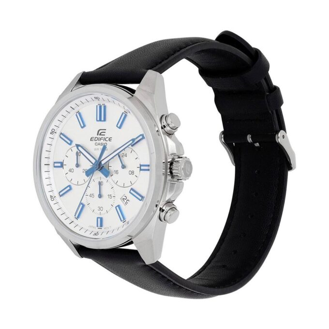 Montre Classique EFV-650L-7AVUDF - Casio EDIFICE - Acier Inoxydable, Bracelet Cuir, Verre Minéral, Résistance à l’Eau 100 m, Autonomie 2 ans, Chronographe, Affichage Date, Fermoir Triple Sécurité, Référence EFV-650L-7AVUDF