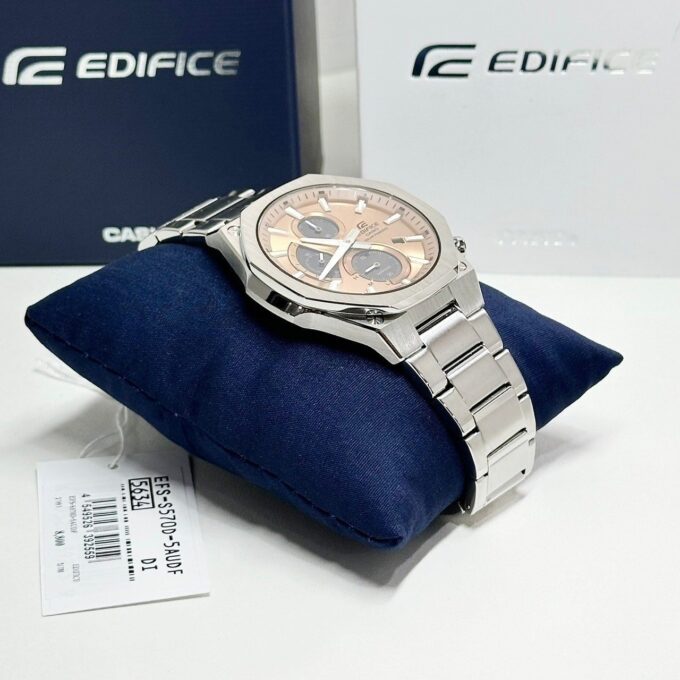 Montre Classique Homme Solaire Casio EFS-S570D-5AUDF – Chronomètre, Verre Saphir Antireflet, Acier Inoxydable, Bracelet Ajustable, Etanche 100m, Précision ±20s/mois, Argent