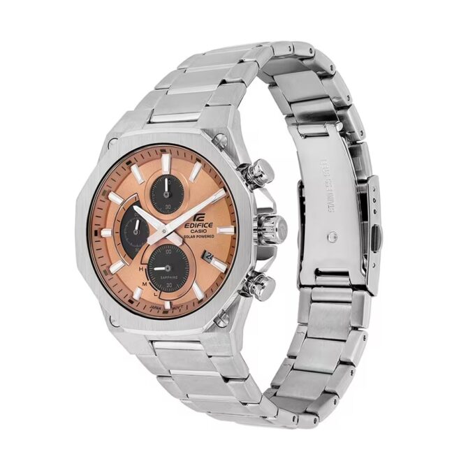 Montre Classique Homme Solaire Casio EFS-S570D-5AUDF – Chronomètre, Verre Saphir Antireflet, Acier Inoxydable, Bracelet Ajustable, Etanche 100m, Précision ±20s/mois, Argent