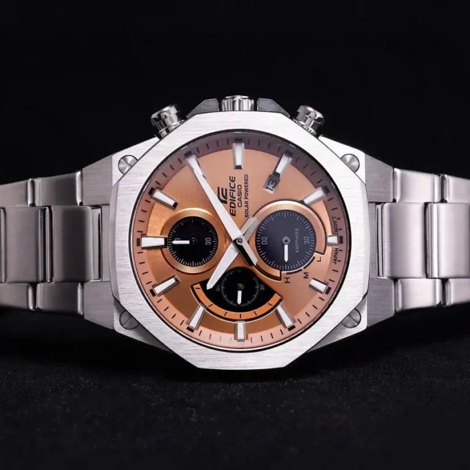 Montre Classique Homme Solaire Casio EFS-S570D-5AUDF – Chronomètre, Verre Saphir Antireflet, Acier Inoxydable, Bracelet Ajustable, Etanche 100m, Précision ±20s/mois, Argent