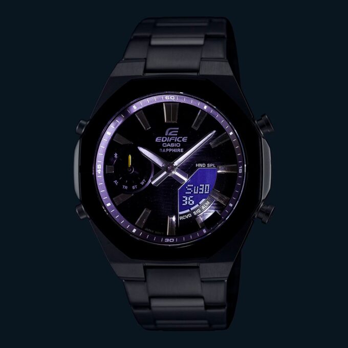 Montre Homme Casio Edifice - Analogique, Numérique - Bracelet en Acier Inoxydable - Cadran Noir, Quartz, 100 m - ECB-S10DB-1ADF