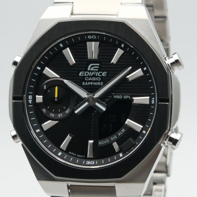 Montre Homme Casio Edifice - Analogique, Numérique - Bracelet en Acier Inoxydable - Cadran Noir, Quartz, 100 m - ECB-S10DB-1ADF