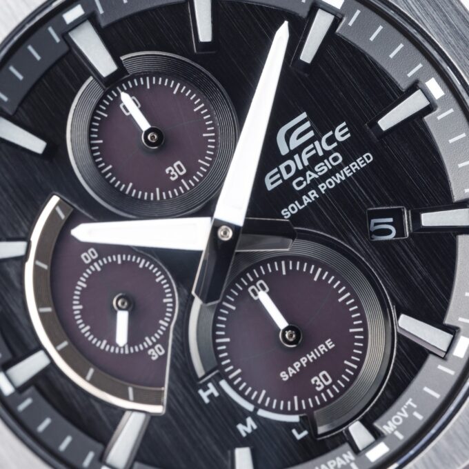 Montre Chronographe Homme Casio Edifice EFS-S570D-5AUEF – Acier Inoxydable Brossé, Solaire Japonais, Étanche 100m, Verre Saphir Antireflets, Bracelet Métal Gris à Boucle Déployante Triple, Aiguilles Luminescentes Neobrite, Dateur, Réserve de Marche 6 Mois – EFS-S570D-5AUEF