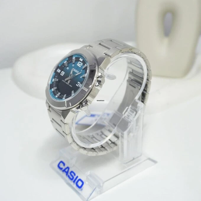 Montre Casio AMW-870DA - Homme - Heure mondiale, Chronomètre, Alarme, LED ambre - Acier inoxydable - Argent - AMW-870DA-2A2VDF