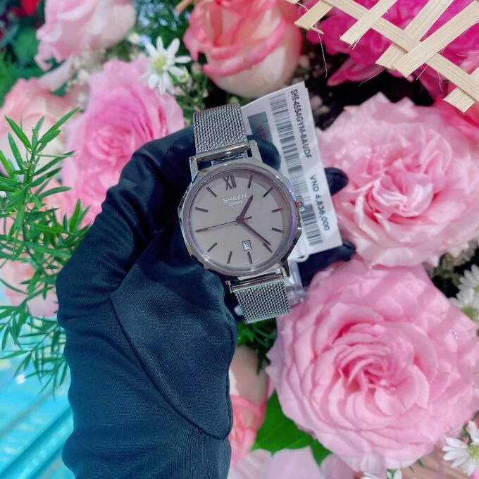 Montre Femme Casio Sheen - SHE-4554GYM-8AUDF - Bracelet en Maille Milanaise Noir - Affichage analogique - Résistant à l'eau - Verre Saphir