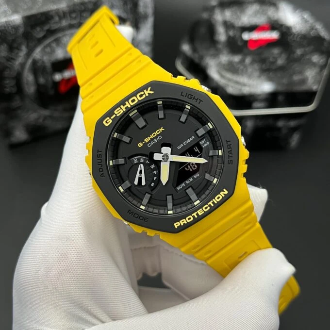 montre homme casio g shock ga 2110su 9adr bracelet jaune en silicone résistance à l'eau 200 mètres