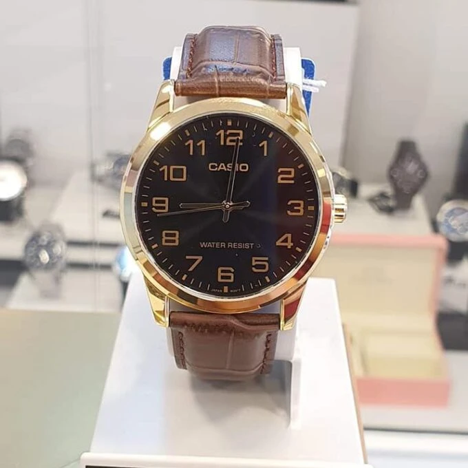 Montre Homme Casio – Classique, Bracelet Cuir, Garantie 3 ans, Étanche, Dorée – Référence MTP-V001GL-1BUDF