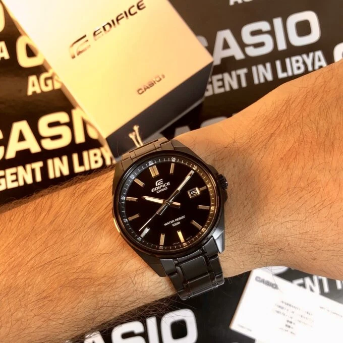 Montre Homme Casio EFV-150DC-1AVUDF – Acier inoxydable, bracelet et boîtier plaqué ion noir, verre minéral, étanche 100m, affichage analogique, date, précision ±20s/mois, 46,5×42,6×9mm, 113g