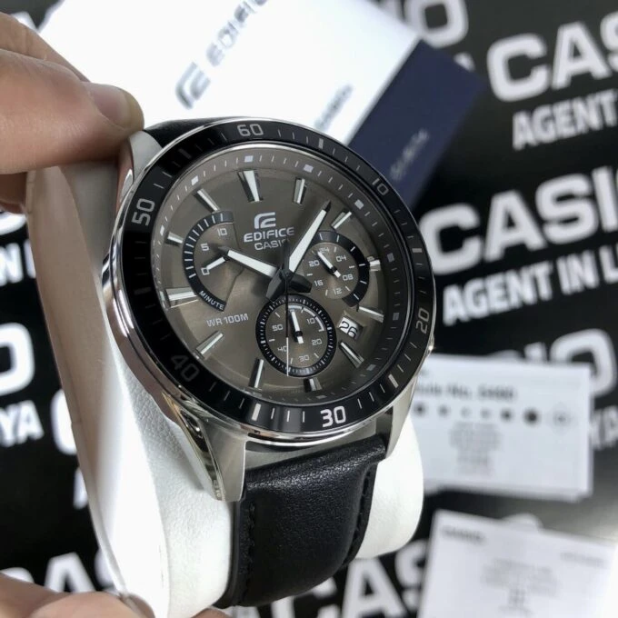 casio edifice chronographe bracelet en cuir chronographe, indicateur de date, verre minéral, résistant à l'eau montre homme efr 552l 5avudf noir