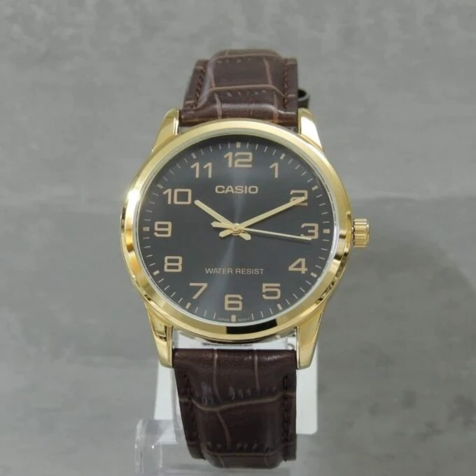 Montre Homme Casio – Classique, Bracelet Cuir, Garantie 3 ans, Étanche, Dorée – Référence MTP-V001GL-1BUDF