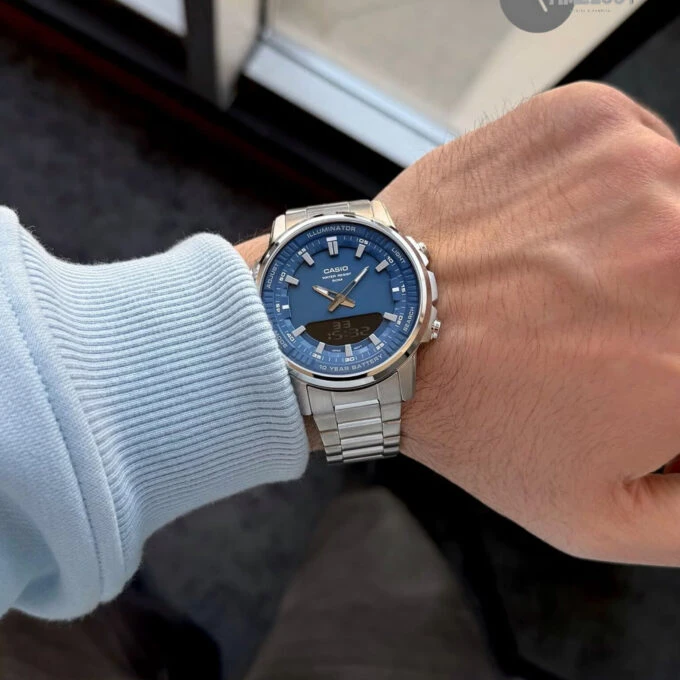 montre homme casio amw 880d 2a1vdf bracelet en acier inoxydable analogique numérique résistant à l'eau