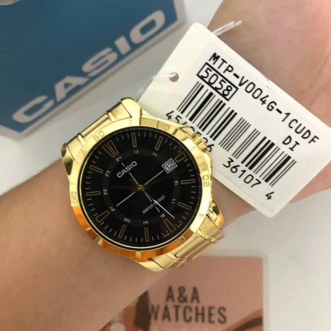 Montre Bracelet Casio - Homme - Chronographe, Résistant à leau, Affichage Date - Acier Inoxydable - Doré - MTP-V004G-1CUDF