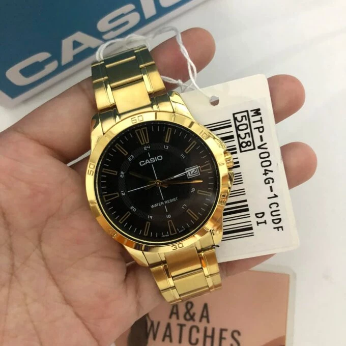 Montre Bracelet Casio - Homme - Chronographe, Résistant à leau, Affichage Date - Acier Inoxydable - Doré - MTP-V004G-1CUDF