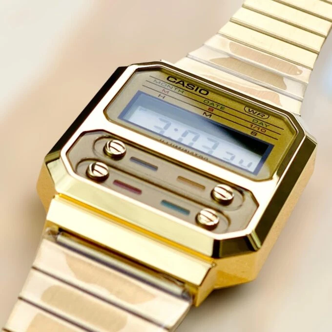 Montre-Bracelet Jeunesse- Casio A100WEG-9ADF - Bracelet Dorée en Acier Inoxydable