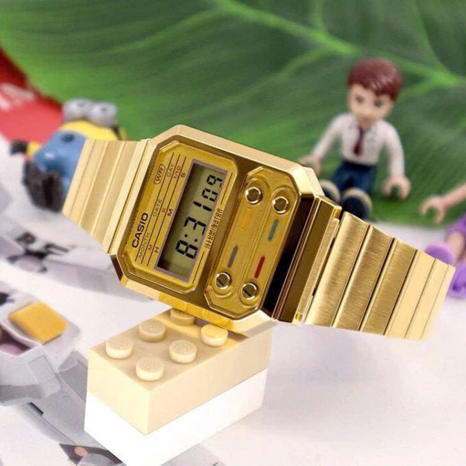 Montre-Bracelet Jeunesse- Casio A100WEG-9ADF - Bracelet Dorée en Acier Inoxydable