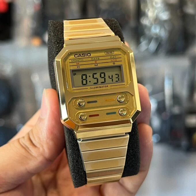 Montre-Bracelet Jeunesse- Casio A100WEG-9ADF - Bracelet Dorée en Acier Inoxydable