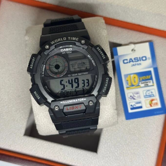 montre casio homme bracelet noir en resine boitier en resine résistante À l'eau 12 mois de garantie ae 1400wh 1avdf