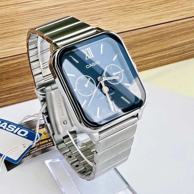 Montre homme Casio – Phases de lune, acier inoxydable, affichage analogique, étanche – Argenté – MTP-M305D-1A2V