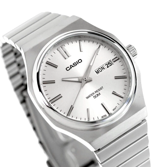 Montre Homme Casio MTP-E735D-7AV - Acier Inoxydable, Cadran Argenté, Affichage Jour/Date, Bracelet Métal - Montres Boutique Aïwatch