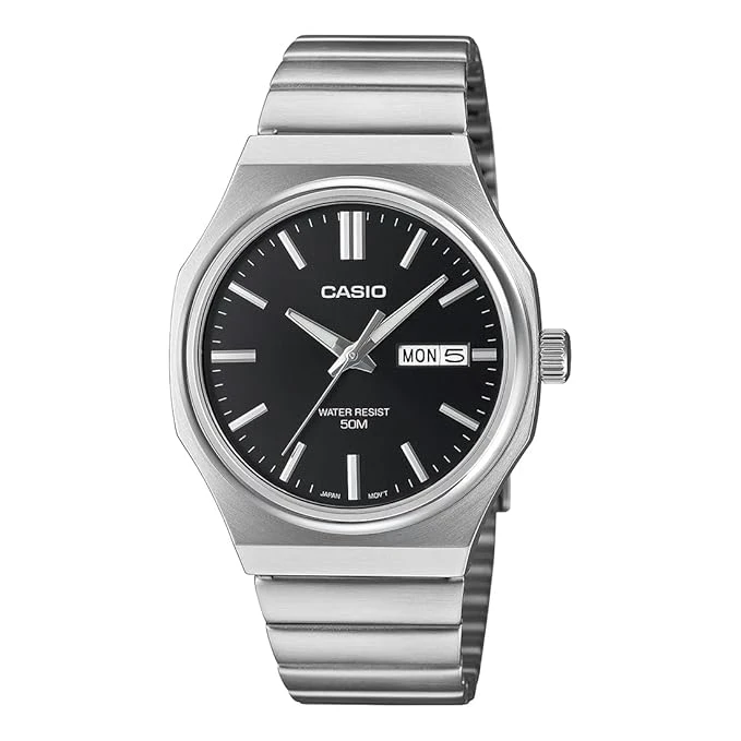 Montre Homme - Casio - Affichage Jour/Date, Bracelet Acier Inoxydable, Étanche, Style Classique - Acier - Noir - MTP-E735D-1AV