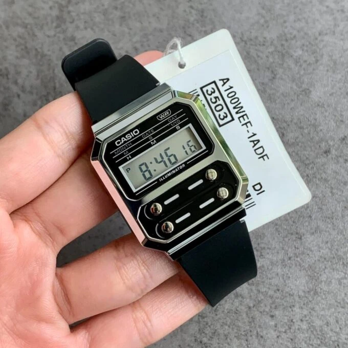 Montre Homme Casio Vintage - A100WEF-1ADF - Bracelet en Résine noir - Résistant à l'eau