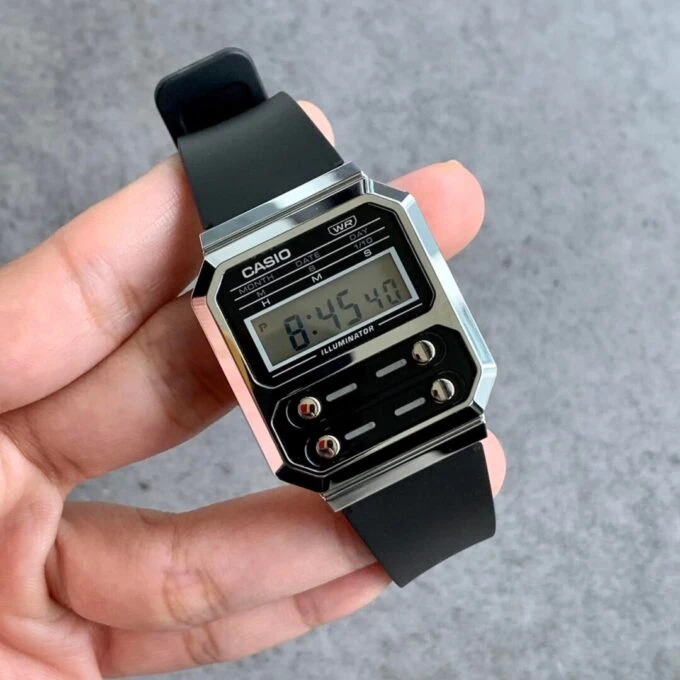 Montre Homme Casio Vintage - A100WEF-1ADF - Bracelet en Résine noir - Résistant à l'eau