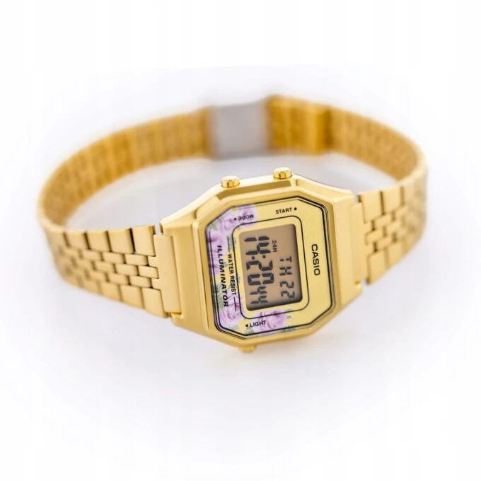Montre Casio Vintage Femme - Numérique, Résistante à leau, Bracelet acier inoxydable Doré, Boîtier doré, Référence LA680WGA-4CDF