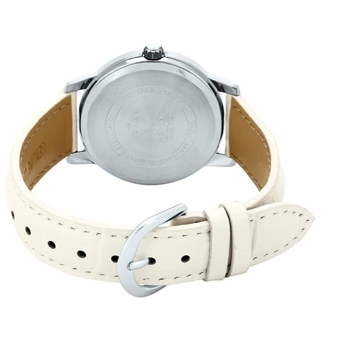 Montre CASIO Femme - Bracelet Blanc En Cuir Véritable - Cadran Blanc - 12 Mois De Garantie - LTP-E142L-7A1VDF