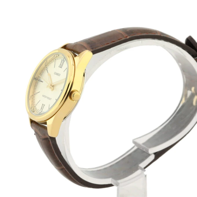 Montre Femme CASIO - LTP-V005GL-9BUDF - Bracelet Marron En Cuir Véritable - Cadran Jaune - 12 Mois De Garantie