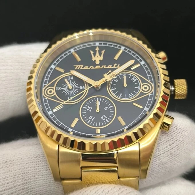 aiwatch_R8853100026 - Montre Maserati Competizion R8853100026 - Montre Analogique Sportive pour Hommes avec Cadran Bleu et Bracelet Métallique Jaune