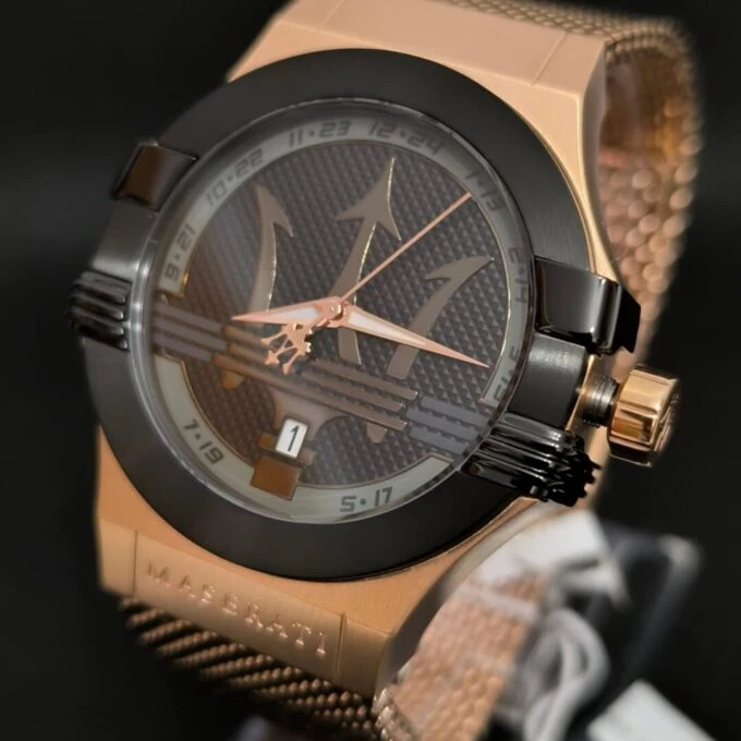 aiwatch_R8853108009 - Montre Homme Maserati Potenza R8853108009 - Bracelet Doré Rose en Acier Inoxydable - Résistance à l'eau 10 ATM