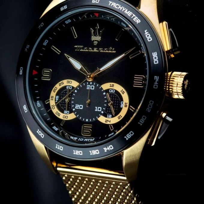 aiwatch_R8873612010 - Montre Homme Maserati TRAGUARDO R8873612010 - Montre Chronographe Acier Doré - Résistance à l'eau 10 ATM