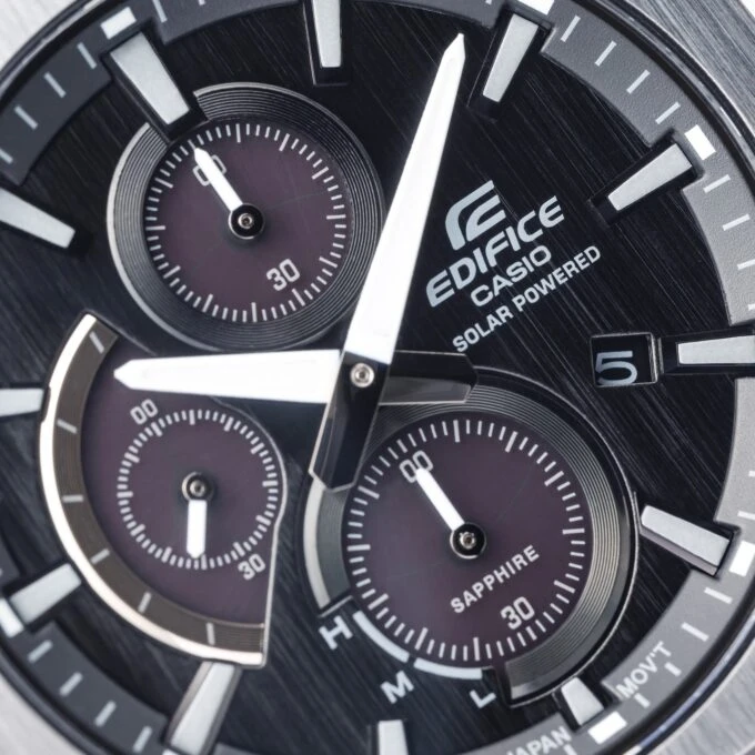 Montre Chronographe Homme Casio Edifice EFS-S570D-5AUEF – Acier Inoxydable Brossé, Solaire Japonais, Étanche 100m, Verre Saphir Antireflets, Bracelet Métal Gris à Boucle Déployante Triple, Aiguilles Luminescentes Neobrite, Dateur, Réserve de Marche 6 Mois – EFS-S570D-5AUEF