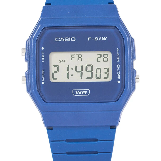 Montre Casio - Unisexe - Chronomètre 1/100e, Alarme quotidienne, Éclairage LED, Calendrier automatique - Résine bio - Vert - F-91WB-2A1DF