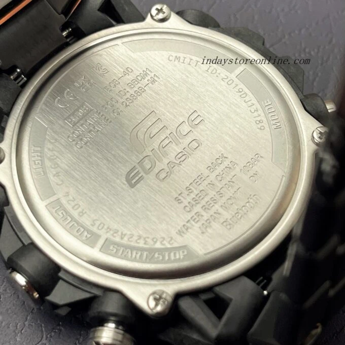 Montre Casio Edifice Homme Chronographe, Bluetooth, Acier Inoxydable, Fibre de Carbone, World Time - Noir - ECB-40DC-1ADF