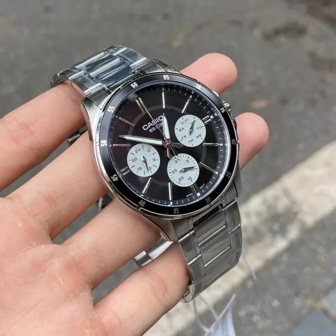 Montre Classique Homme - Casio MTP-1374D-1A3VDF - Acier Inoxydable, Bracelet Métal, Cadran Noir, Étanche - Boutique Aïwatch