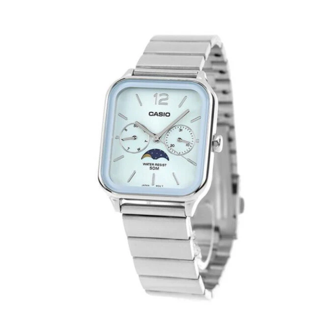 Montre Homme Casio - Phases de Lune, Cadran Bleu, Acier Inoxydable, Bracelet Acier - MTP-M305D-2AV